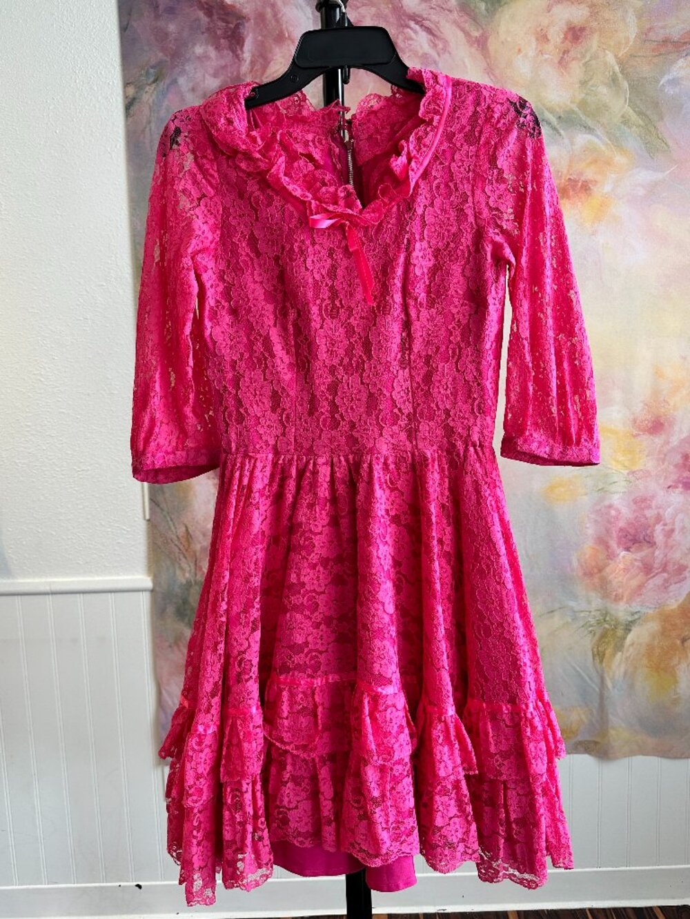 Hot Pink Lace 1960s Vintage Party Dress Love Shack Fancy Inspired